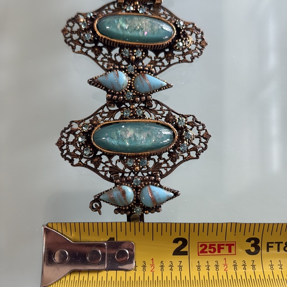 🔥HP🔥VTG/Antique Elegant Blue and Gold Metal Filigree Women's Bracelet - Picture 17 of 17